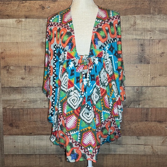 Mara Hoffman Other - Mara Hoffman Short Tie Front Swim Cover Up One Size Vintage Geometric Multicolor